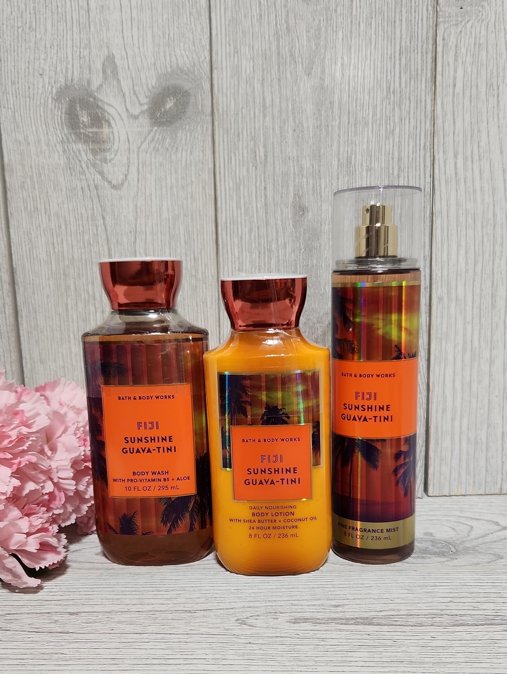 Bath & Body Works Fiji Sunshine Guava-Tini 3pc Set Gel Lotion Mist